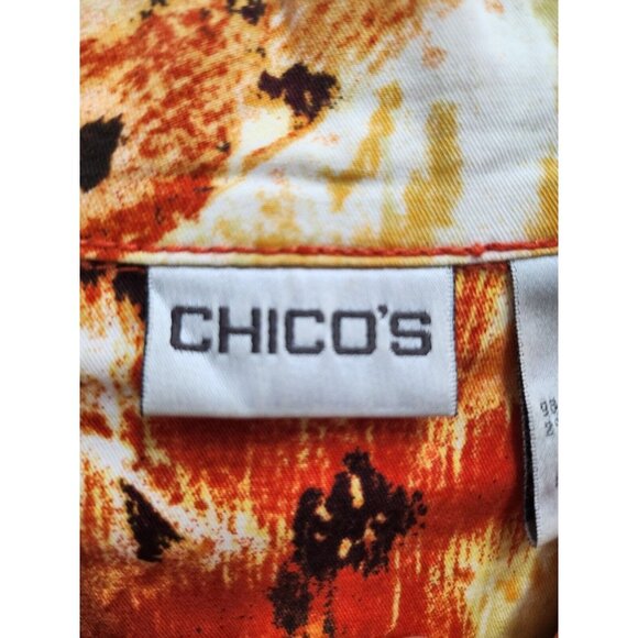 Chicos Womens Jacket Large Orange Yellow Floral Collared Full Zip Lightweight - Picture 3 of 7